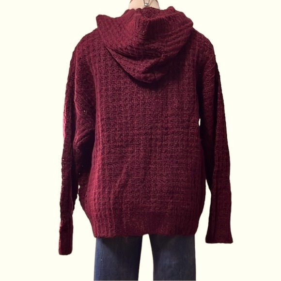 Elizabeth and James Waffle Hoodie Sweater, Burgundy, Large - Picture 9 of 12